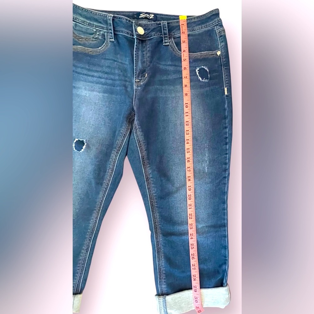 Seven7 Blue Distressed Cropped Jeans - Picture 2 of 10